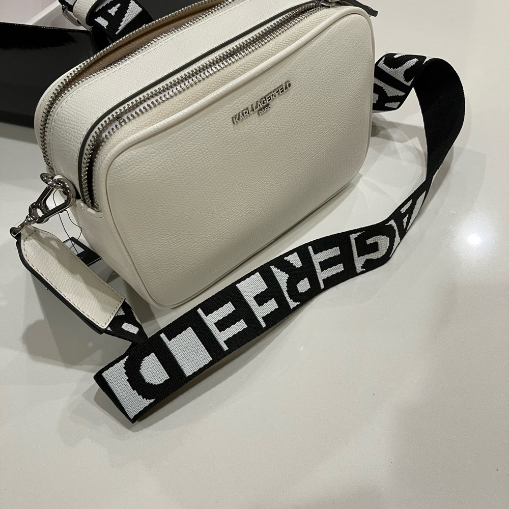 Karl Lagerfeld White Belt Bag with Black Strap